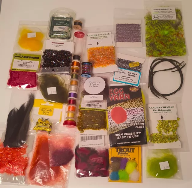Fly Tying Materials Job Lot Fishing Crafts Trout Flies Feathers Thread etc (a)