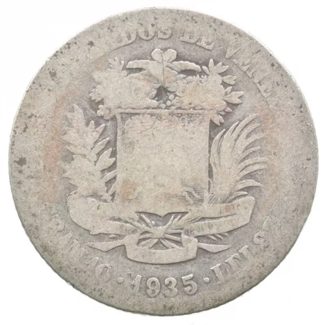 SILVER - WORLD Coin - 1935 Venezuela 2 Bolivares - World Silver Coin *591