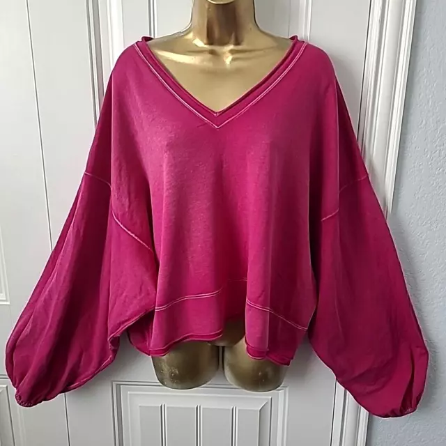 Free People Pink Long Bell Sleeve Oversized Top sz M