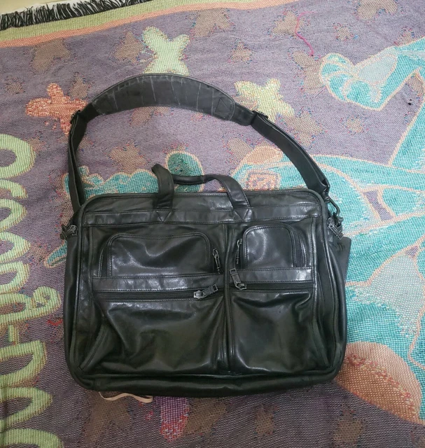 Tumi Black Leather Napa Laptop Briefcase Messenger Business Bag Expandable 904D3