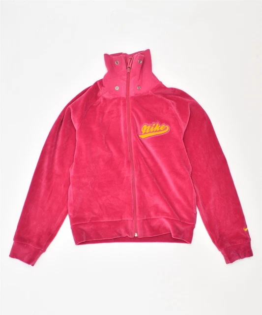 NIKE Girls Velour Tracksuit Top Jacket 7-8 Years XL Pink Polyester DV10