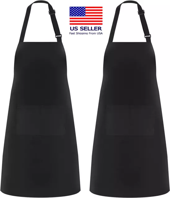 2 Pack Kitchen Cooking Apron Adjustable Bib Chef Aprons for Women Men 2 Pockets