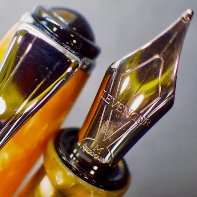 Serviced LEVENGER Fountain Pen•Canary Yellow Pearl•C/C•2 Jewels•LEVENGER M Nib