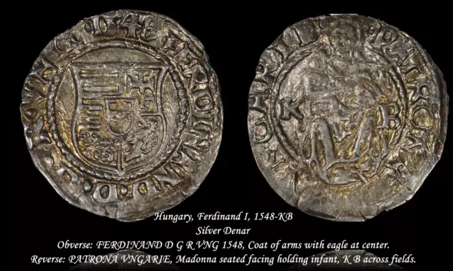 1548-KB Ferdinand I Hungary Silver Denar.