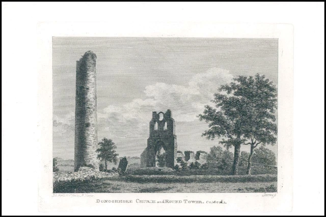 1797 Engraving IRELAND DONOGHMORE CHURCH ROUND TOWER Donaghmore Co.Meath (IG19)
