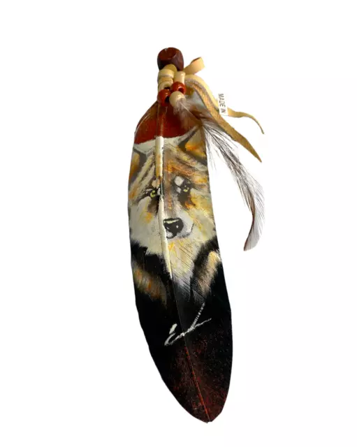 Wolf  Face   , Hand Painted Feather , Arts & Crafts ,Southwest Art , New