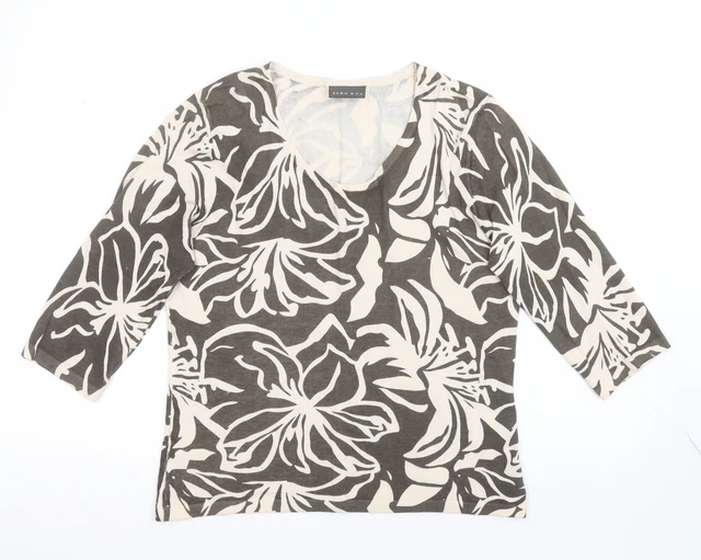 Alex & Co braunes Damen-T-Shirt mit Blumenmuster Viskose Größe 14 Schaufelausschnitt
