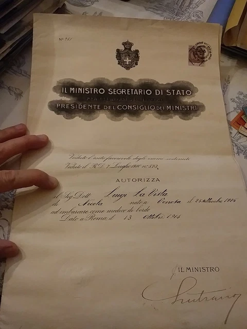 ATTESTATO REGNO D'ITALIA 1914 a Firma SALANDRA WW1 DECRETO