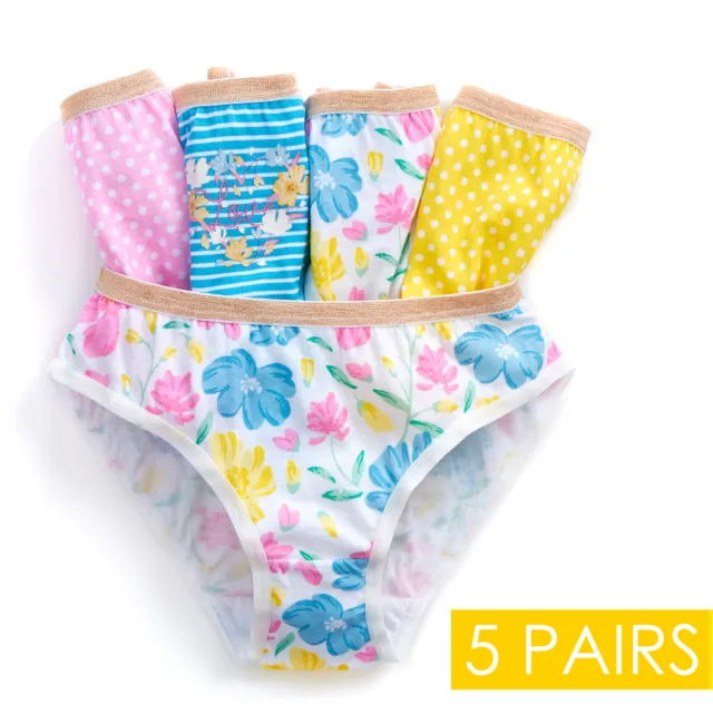 Girls 100% Cotton Briefs Knickers 5 Pack Underwear Bundles Floral Flower 2-13Yr