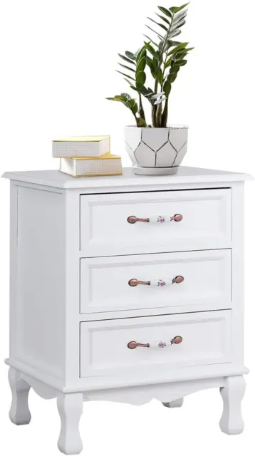 Nightstand Dresser with 3 Faux Wood Drawers - Bedside Table Chest with Storage