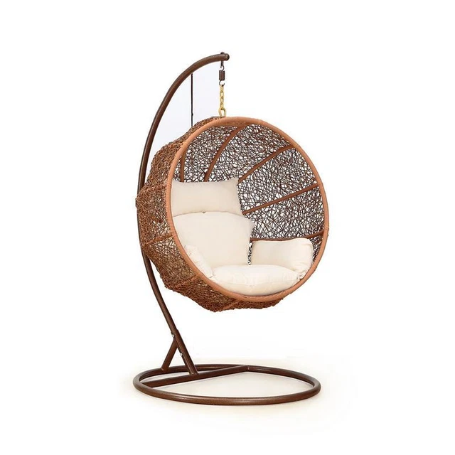 Zolo Metal  Rattan Modern Hanging Lounge Egg Patio Swing Cream Fabric Cushion