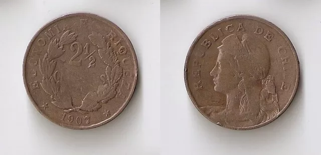 Chile  2 1/2 centavos 1907 Dos i medio