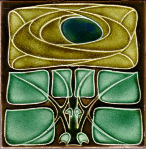 German Art Nouveau Vintage Ceramic Tile Rare Reproduction Majolica European