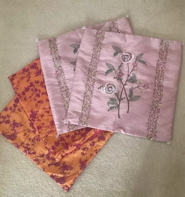 EMBELLISHED EMBROIDERED x2 PAIRS OF CUSHION COVERS, PINK FLORAL, VGC, STUNNING