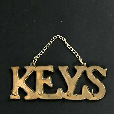 Vintage Solid Brass Wall Mount Key Holder Rack Hanger Hooks Gold Patina Metal