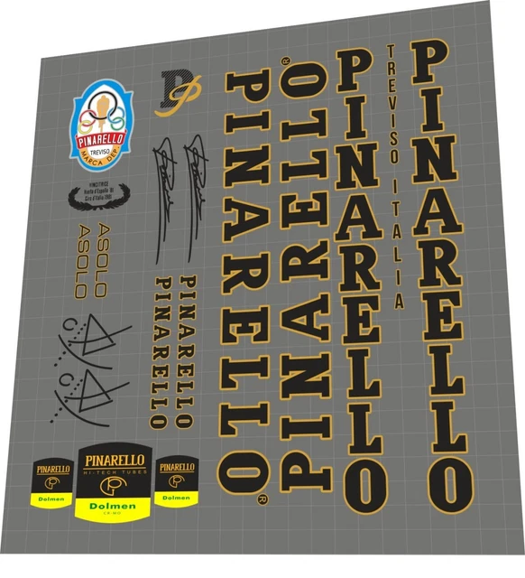 SET DECALCOMANIE CORNICE PINARELLO ASOLO DEL '90 GIALLO CON DOLMEN