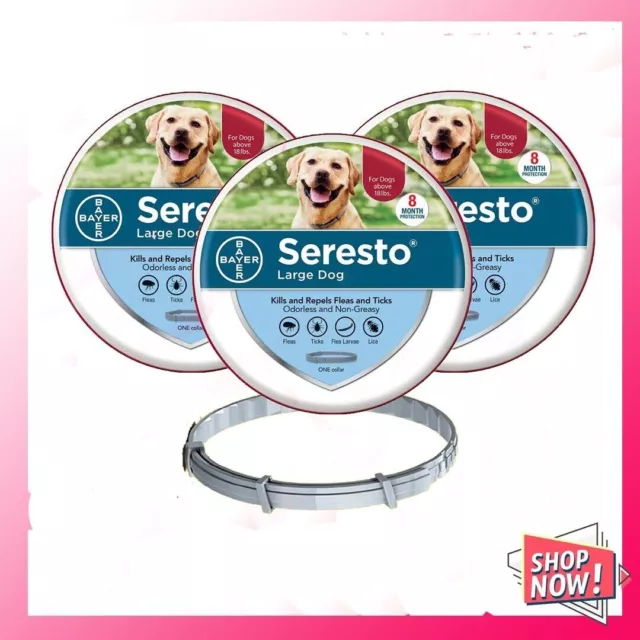 Seresto 8 Month Flea & Tick Prevention Collar for Dogs (Set of 3),New！Pet Health