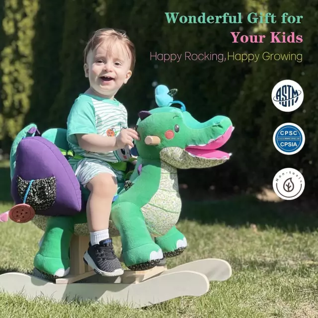 Labebe Child Rocking Horse Toy, Stuffed Animal Rocker, Green Crocodile Plush ... 3