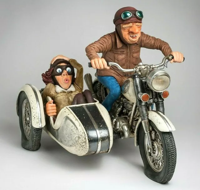Statuina figura Caricatura Sidecar tour Comic Art collezione deco moto Forchino