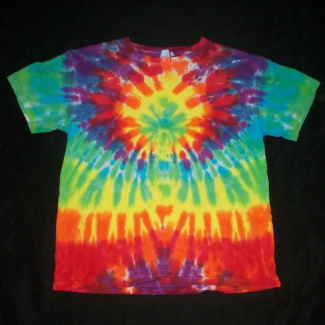 Organic Tie Dye Child T-Shirt Medium 10 Rainbow Sunburst Hippie Tye Dyed