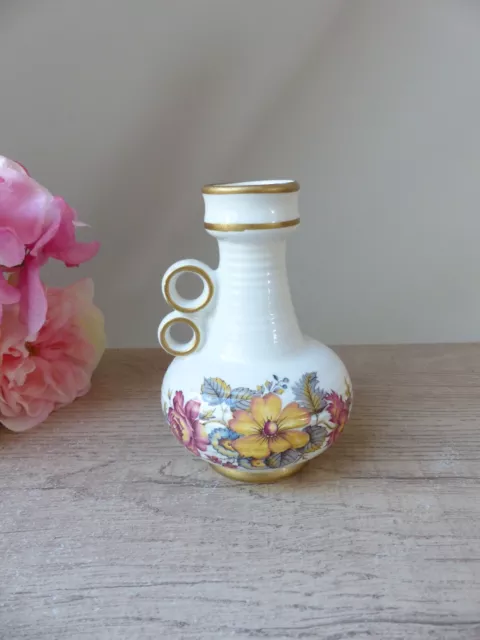 Vintage petit vase en céramique décor floral à double poignée Ker Vitrex 3