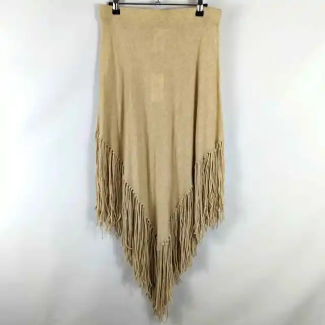 NWT Minnie Rose Cream/Light Tan Knit Fringe Midi Skirt Cotton Size Medium Boho