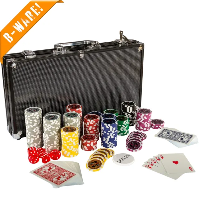B-WARE Pokerkoffer Pokerset Poker 300 Chips Set Laser Alu Koffer Jetons Schwarz