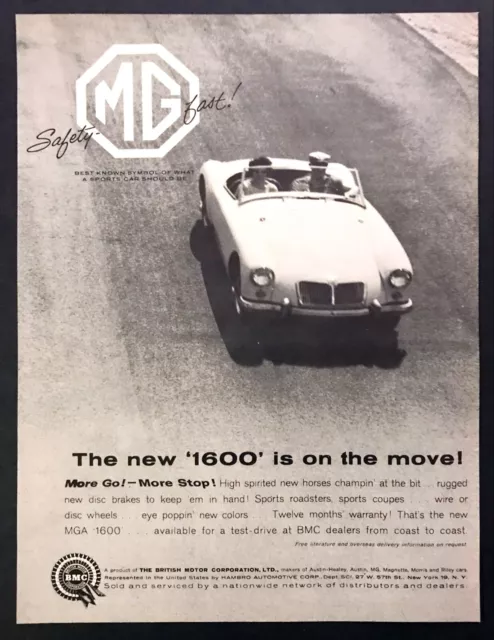 1960 MG MGA 1600 Convertible photo "It's on the Move" vintage print ad