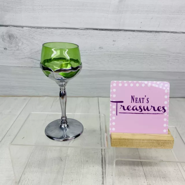 MCM Farber Bros FOREST GREEN Cambridge  Chrome Crystal Liquor Cocktail Glass