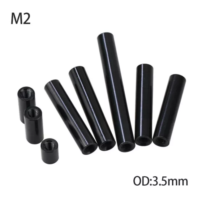 M2 Bright Black Aluminum Column Round Threaded Sleeve Stud Standoff Nut OD:3.5mm