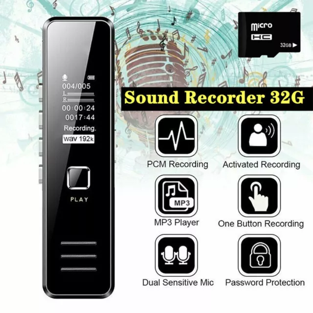 32GB Digital Audio Sound Voice Recorder Rechargeable Dictaphone MP3 Player New