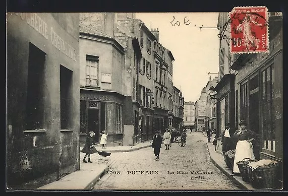CPA Puteaux, La Rue Voltaire, vue de la rue 1913