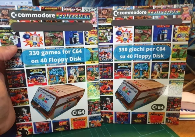 BOX C64 con 40 Floppy disk 5,25" (330 games) + libro Commodore 64 CBM 64 + BOX 2