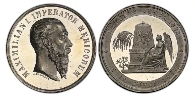 MEXICO Maximilian. 1867 Sn (Tin) Medal. PCGS SP62. Hauser 321; Wurzbach 6140