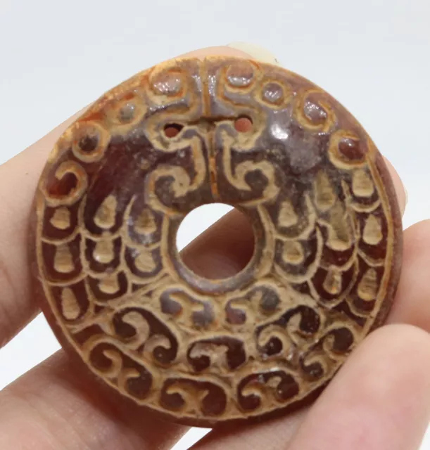 Collection Chinese ,-carved jade brown clouds round Disc pendant amulet D563