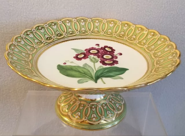 Mid 19th C. Minton Porcelain Compote Botanical Hand Painted 9" Regist. Mark 1845