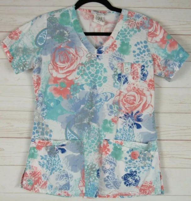 UA Scrubs Womens Short Sleeve Pastel Floral Scrub Top Size XS