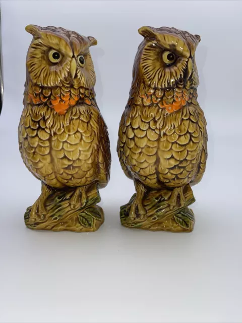 2 Vintage Inarco Mood Owl Statue Figurine Glaze MCM