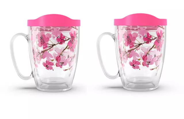 Tervis Japanese Cherry Blossom Wrap With Travel Lid, 16 oz Mug - 2 Pack, Clear.