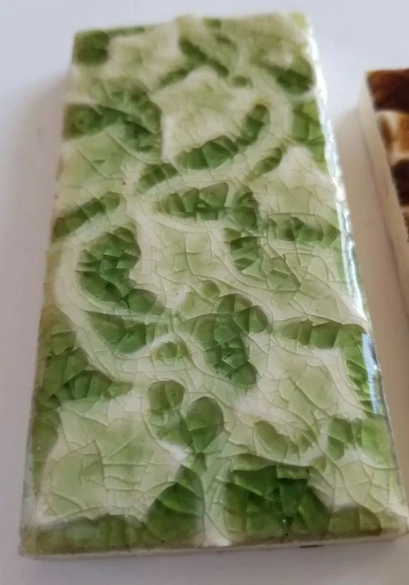 MAJOLICA TILES Reclaimed vintage 3"x 6" original Antique Brown & green Ivy 3