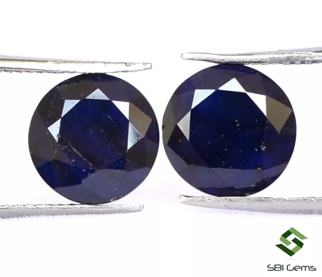 8 mm Natural Blue Sapphire Round Faceted Pair 4.81 Cts Dark blue Loose Gemstones