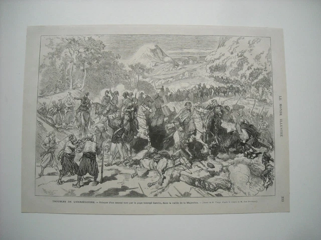 Gravure 1875.  Troubles Herzegovine.attaque Convoi Turc Par Pope Insurge Garello