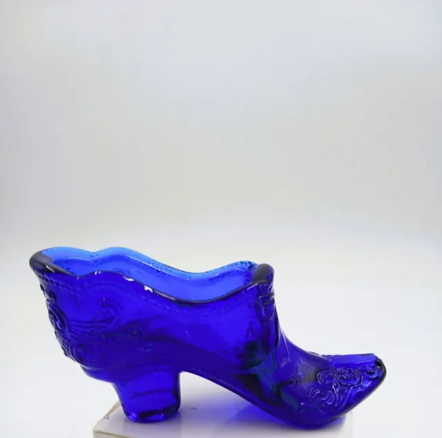 Vintage Mosser Cobalt Blue Glass Shoe ~Slipper ~ Bow and Scroll