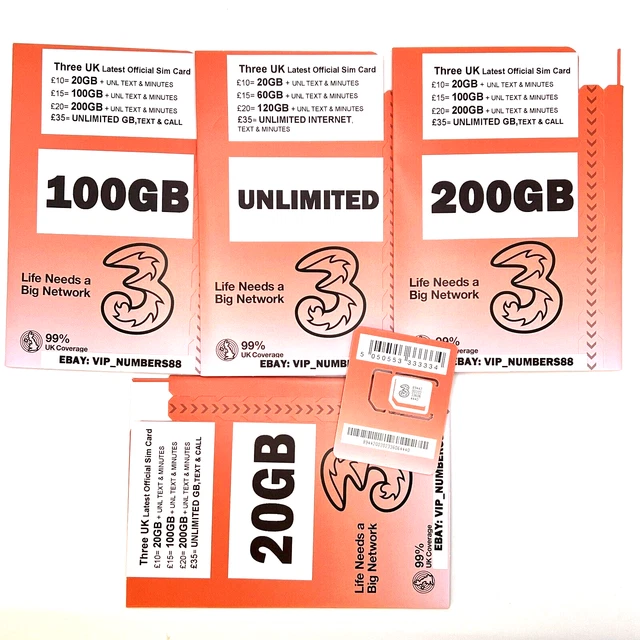 Scheda tre SIM 3G 4G 5G PAYG nano, micro, standard TRIO Pay As You Go SIM UK 200 GB