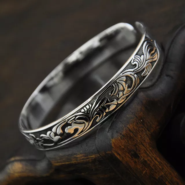 925 Silver Pattern Bangle Cuff Bracelet Fashion Women Men Wedding Ethnic Jewelry