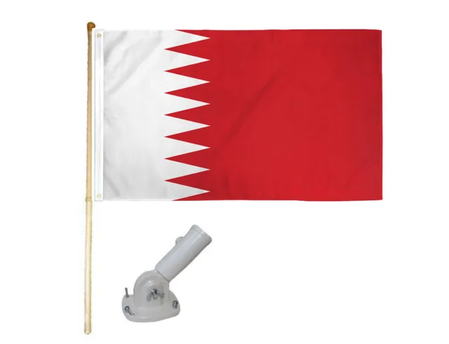 5' Wooden Flag Pole Kit W/ Nylon White Bracket 3x5 Old Bahrain Polyester Flag