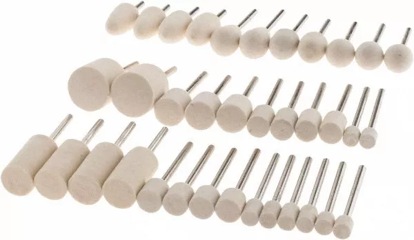 36 Piece, 1/8" Shank Diam, Wool Felt Bob Set Medium Density, Includes Ball, C...