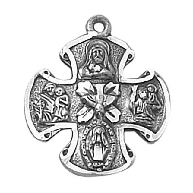 Catholique Argent Sterling Médaille Quatre Voie Taille .875 En Hauteur Avec 18