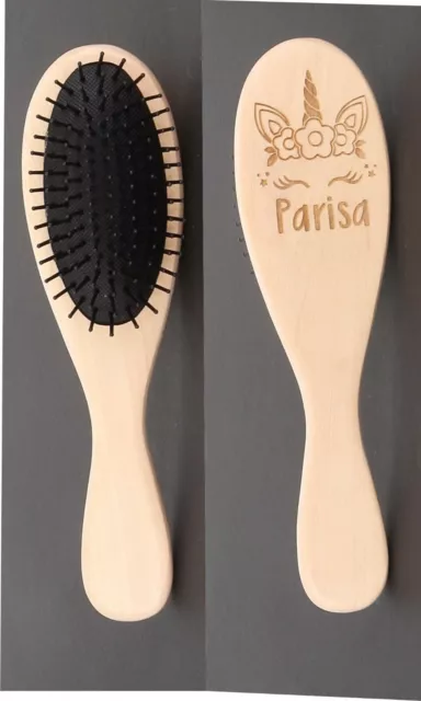 personalised engraved wooden hair brush unicorn design birthday gift , xmas gift