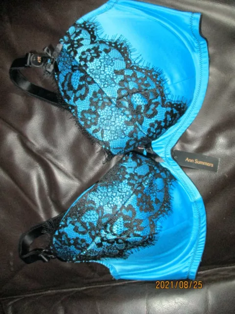 ANN SUMMERS MACLELYN Aqua and Black Plunge Bra UK 38DD New with